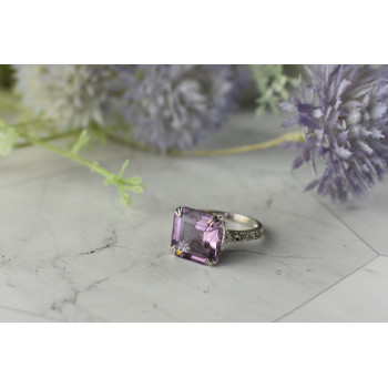 Sky Jewelry Серебряное кольцо с Аметистом и Кварцем 925 проба