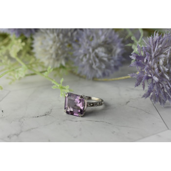 Sky Jewelry Серебряное кольцо с Аметистом и Кварцем 925 проба