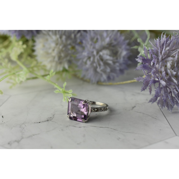 Sky Jewelry Серебряное кольцо с Аметистом и Кварцем 925 проба