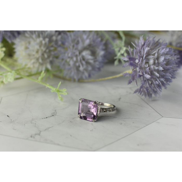 Sky Jewelry Серебряное кольцо с Аметистом и Кварцем 925 проба
