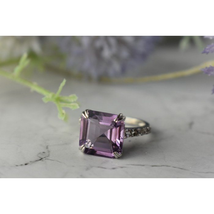 Sky Jewelry Серебряное кольцо с Аметистом и Кварцем 925 проба
