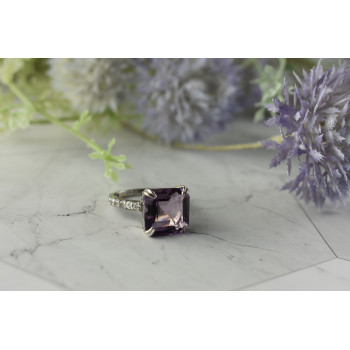 Sky Jewelry Серебряное кольцо с Аметистом и Кварцем 925 проба