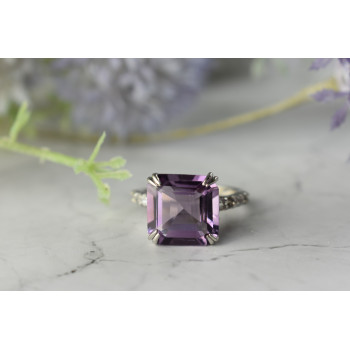Sky Jewelry Серебряное кольцо с Аметистом и Кварцем 925 проба