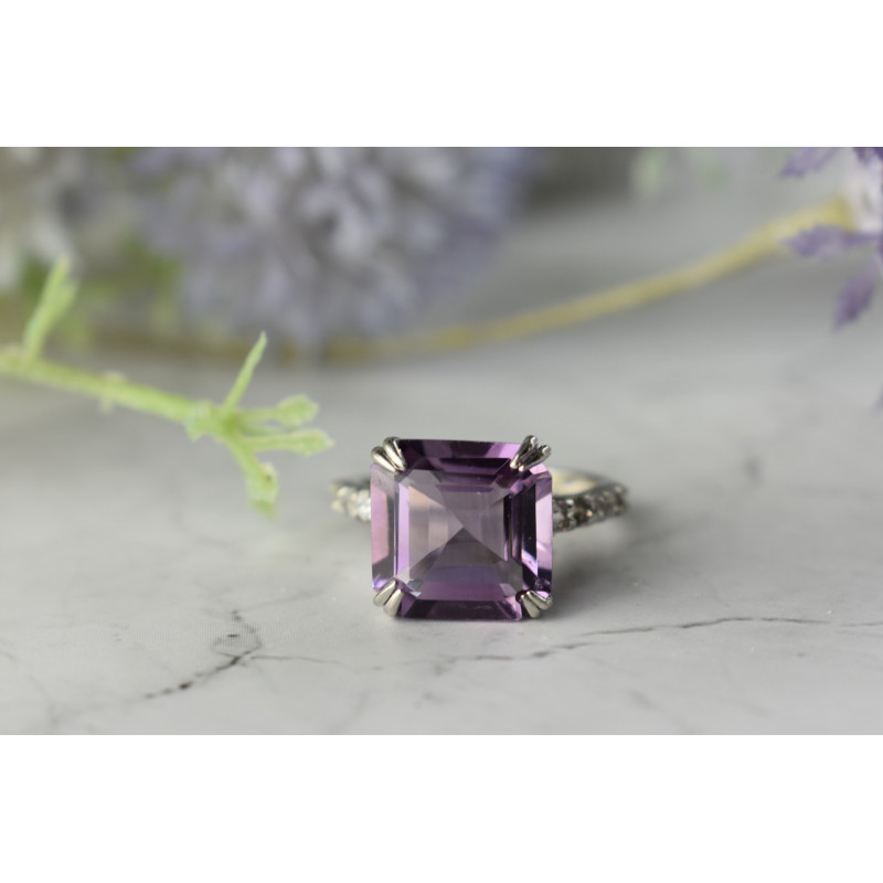 Sky Jewelry Серебряное кольцо с Аметистом и Кварцем 925 проба
