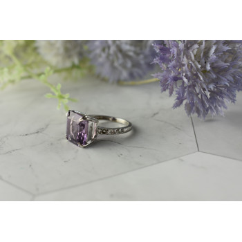 Sky Jewelry Серебряное кольцо с Аметистом и Кварцем 925 проба