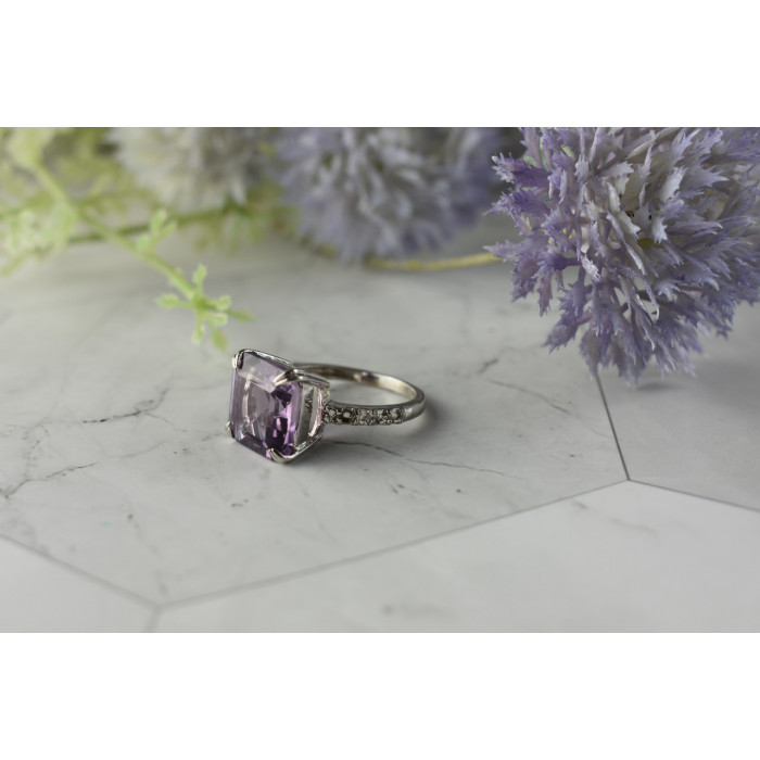 Sky Jewelry Серебряное кольцо с Аметистом и Кварцем 925 проба