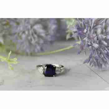Sky Jewelry Серебряное кольцо с Сапфиром и Фианитами