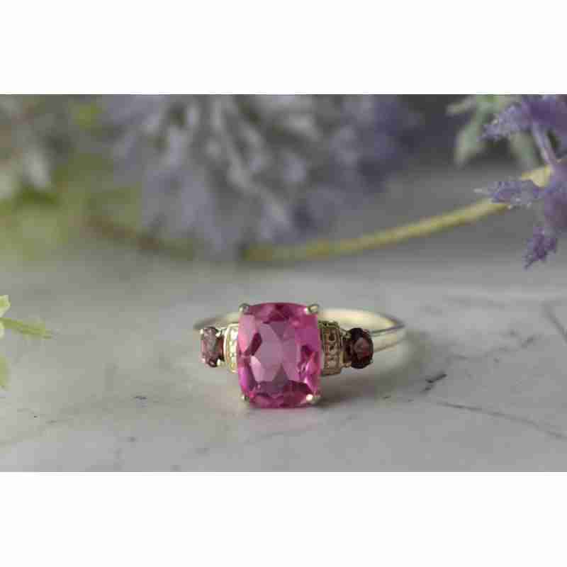 Sky Jewelry Серебряное кольцо с Морганитом и камнями Рубеллит