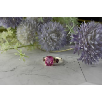 Sky Jewelry Серебряное кольцо с Морганитом и камнями Рубеллит