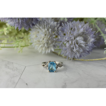Sky Jewelry Серебряное кольцо с голубым Топазом и Кварцем
