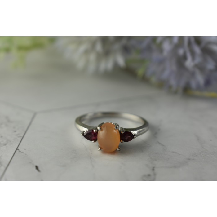 Sky Jewelry Серебряное кольцо 925 пробы с камнем Карнеол (Карнелиан) и Альмандином