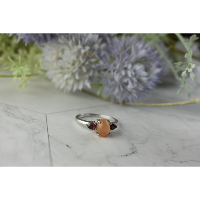 Sky Jewelry Серебряное кольцо 925 пробы с камнем Карнеол (Карнелиан) и Альмандином