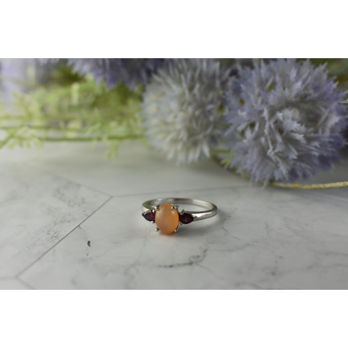 Sky Jewelry Серебряное кольцо 925 пробы с камнем Карнеол (Карнелиан) и Альмандином