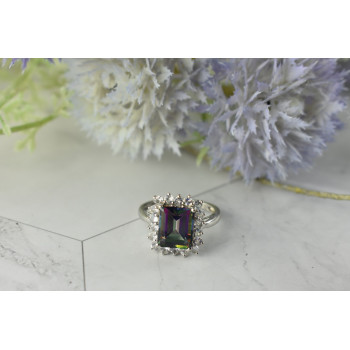 Sky Jewelry Серебряное кольцо с камнем Александрит и бесцветный Кварц