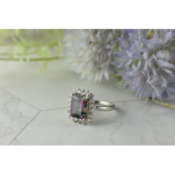 Sky Jewelry Серебряное кольцо с камнем Александрит и бесцветный Кварц