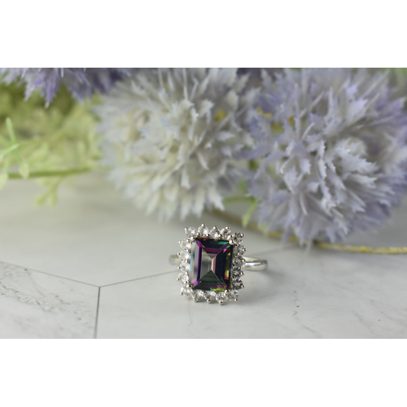 Sky Jewelry Серебряное кольцо с камнем Александрит и бесцветный Кварц