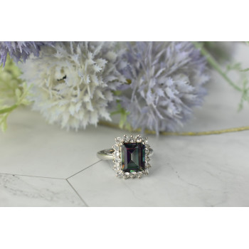 Sky Jewelry Серебряное кольцо с камнем Александрит и бесцветный Кварц