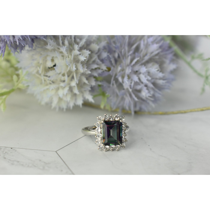 Sky Jewelry Серебряное кольцо с камнем Александрит и бесцветный Кварц