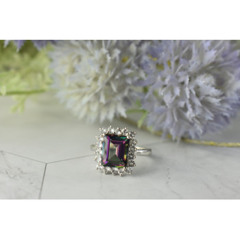 Sky Jewelry Серебряное кольцо с камнем Александрит и бесцветный Кварц