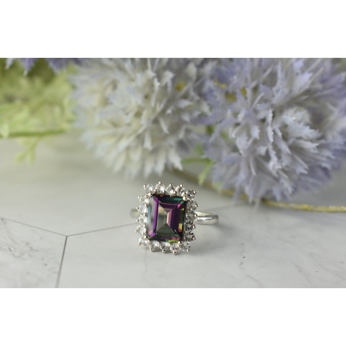 Sky Jewelry Серебряное кольцо с камнем Александрит и бесцветный Кварц