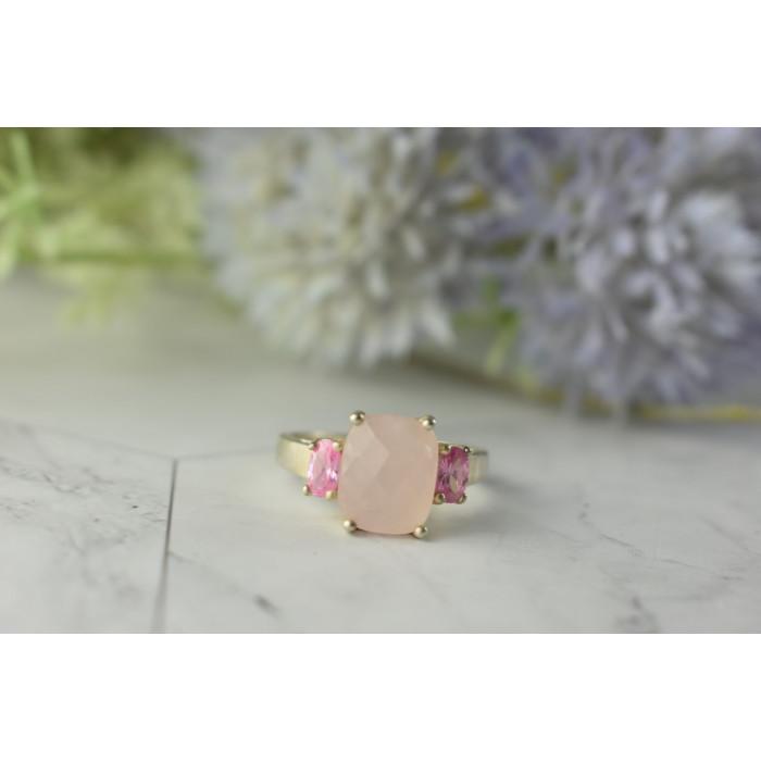 Sky Jewelry Серебряное кольцо с Розовым Кварцем и камнями Шпинель