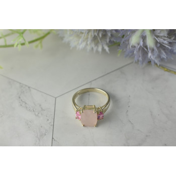 Sky Jewelry Серебряное кольцо с Розовым Кварцем и камнями Шпинель