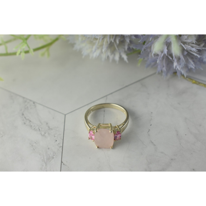 Sky Jewelry Серебряное кольцо с Розовым Кварцем и камнями Шпинель