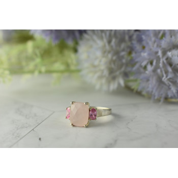 Sky Jewelry Серебряное кольцо с Розовым Кварцем и камнями Шпинель