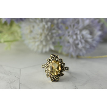 Sky Jewelry Серебряное кольцо  с Цитрином и камнями Морион