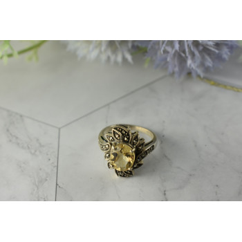 Sky Jewelry Серебряное кольцо  с Цитрином и камнями Морион