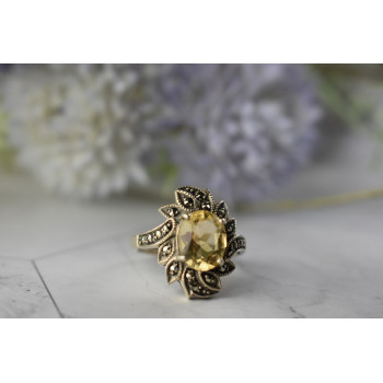 Sky Jewelry Серебряное кольцо  с Цитрином и камнями Морион
