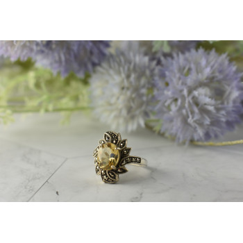Sky Jewelry Серебряное кольцо  с Цитрином и камнями Морион