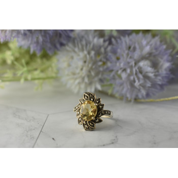 Sky Jewelry Серебряное кольцо  с Цитрином и камнями Морион