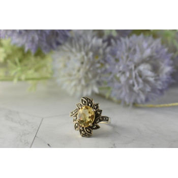 Sky Jewelry Серебряное кольцо  с Цитрином и камнями Морион