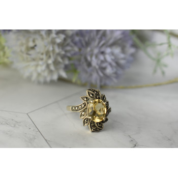 Sky Jewelry Серебряное кольцо  с Цитрином и камнями Морион