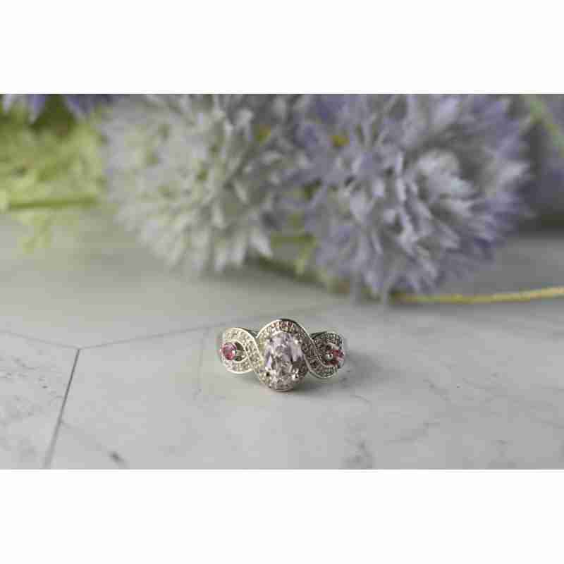 Sky Jewelry Серебряное кольцо с Морганитом и камнями Рубеллит и Кварц 925 проба