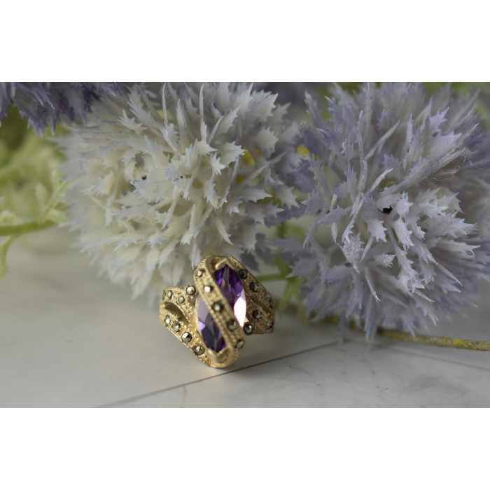 Sky Jewelry Винтажное Серебряное кольцо с Фиолетовым Турмалином и камнями Морион 925 проба