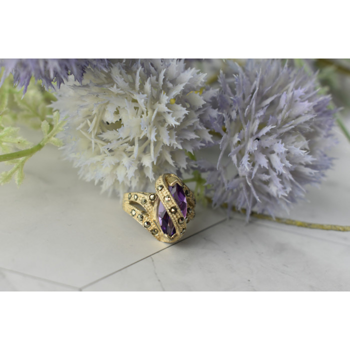 Sky Jewelry Винтажное Серебряное кольцо с Фиолетовым Турмалином и камнями Морион 925 проба