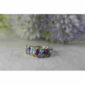 Sky Jewelry Серебряное кольцо 925 пробы с фиолетовым Турмалином, Топазом и Танзанитом