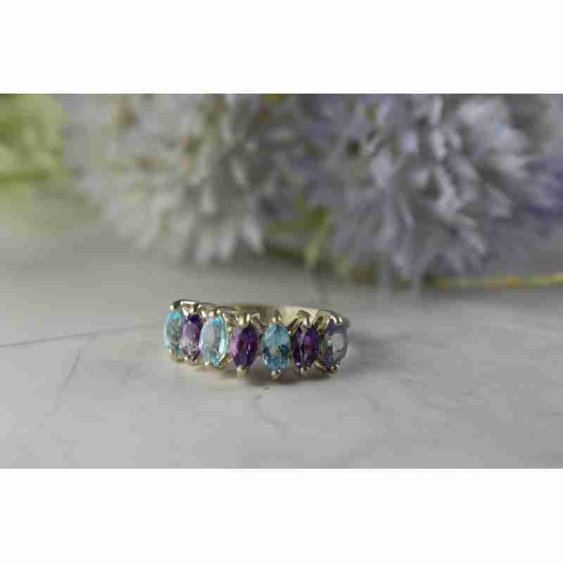 Sky Jewelry Серебряное кольцо 925 пробы с фиолетовым Турмалином, Топазом и Танзанитом