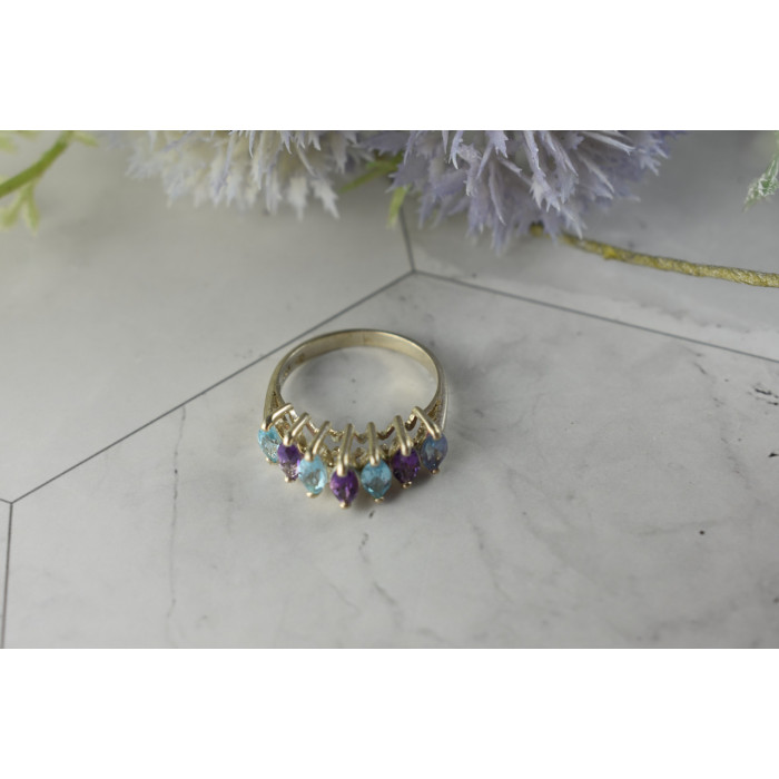 Sky Jewelry Серебряное кольцо 925 пробы с фиолетовым Турмалином, Топазом и Танзанитом