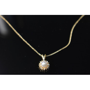 Sky Jewelry Золотая цепочка 14К (585  проба) с кулоном  Жемчуг и Бриллианты