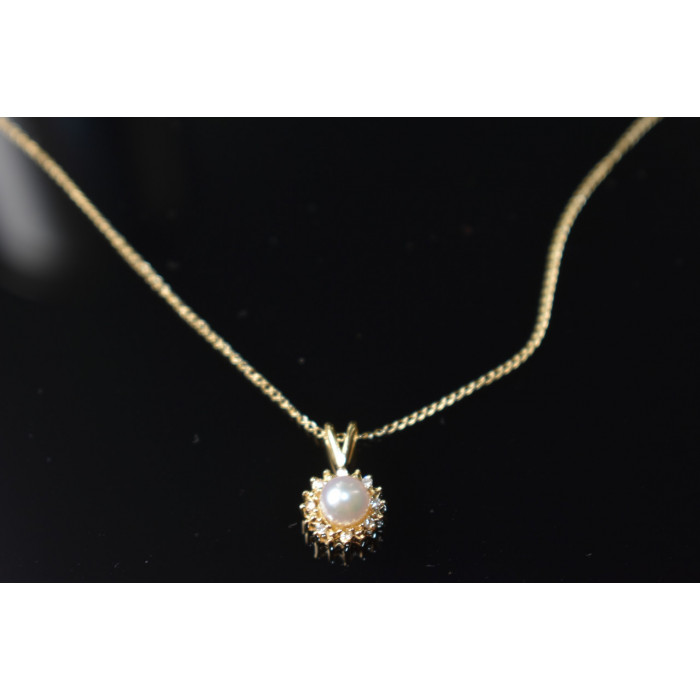Sky Jewelry Золотая цепочка 14К (585  проба) с кулоном  Жемчуг и Бриллианты