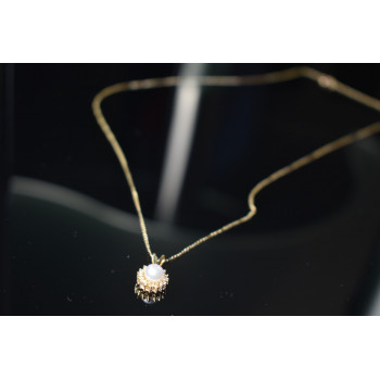 Sky Jewelry Золотая цепочка 14К (585  проба) с кулоном  Жемчуг и Бриллианты