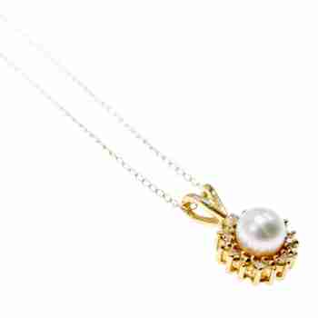 Sky Jewelry Золотая цепочка 14К (585  проба) с кулоном  Жемчуг и Бриллианты