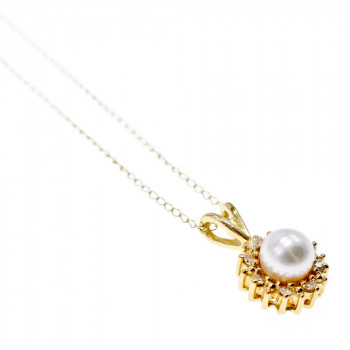 Sky Jewelry Золотая цепочка 14К (585  проба) с кулоном  Жемчуг и Бриллианты