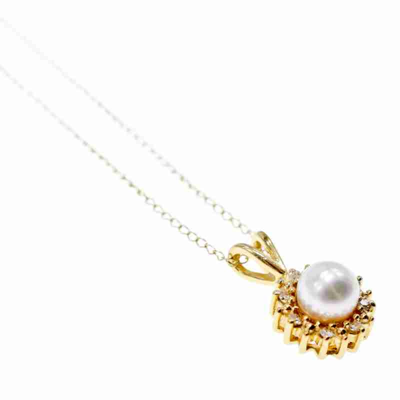 Sky Jewelry Золотая цепочка 14К (585  проба) с кулоном  Жемчуг и Бриллианты