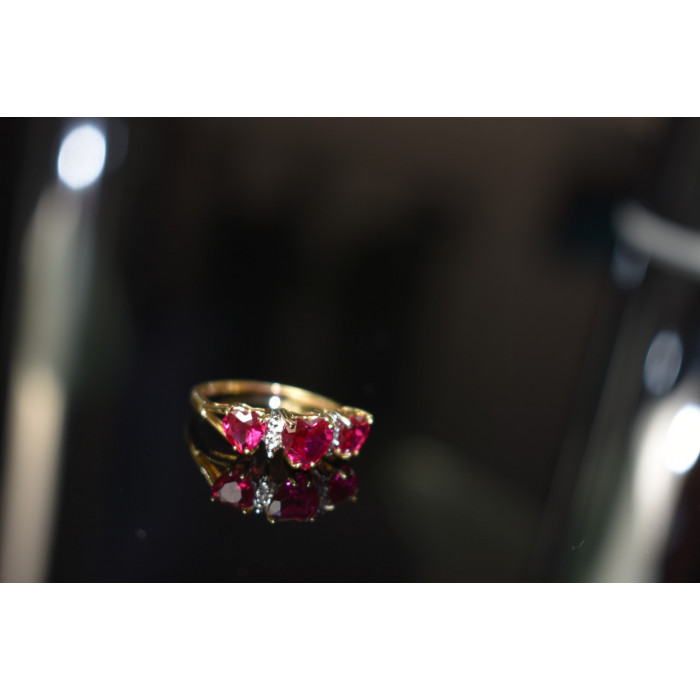 Sky Jewelry Золотое кольцо с Рубинами  и Бриллиантом   10К ( 417 проба )  *Сердце*