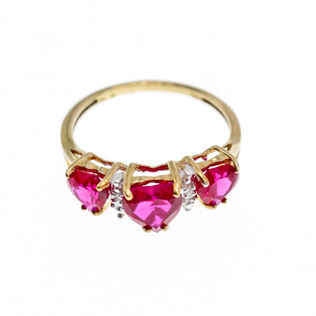 Sky Jewelry Золотое кольцо с Рубинами  и Бриллиантом   10К ( 417 проба )  *Сердце*