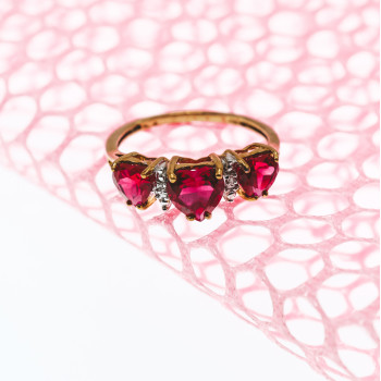 Sky Jewelry Золотое кольцо с Рубинами  и Бриллиантом   10К ( 417 проба )  *Сердце*